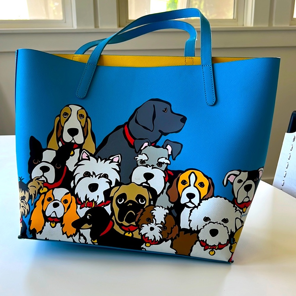 RARE marc tetro group dog tote bag in blue.